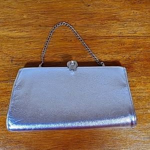 Vintage Purse Silver Leaf Clasp Chain Strap Fancy Silver Purse Evening Bag